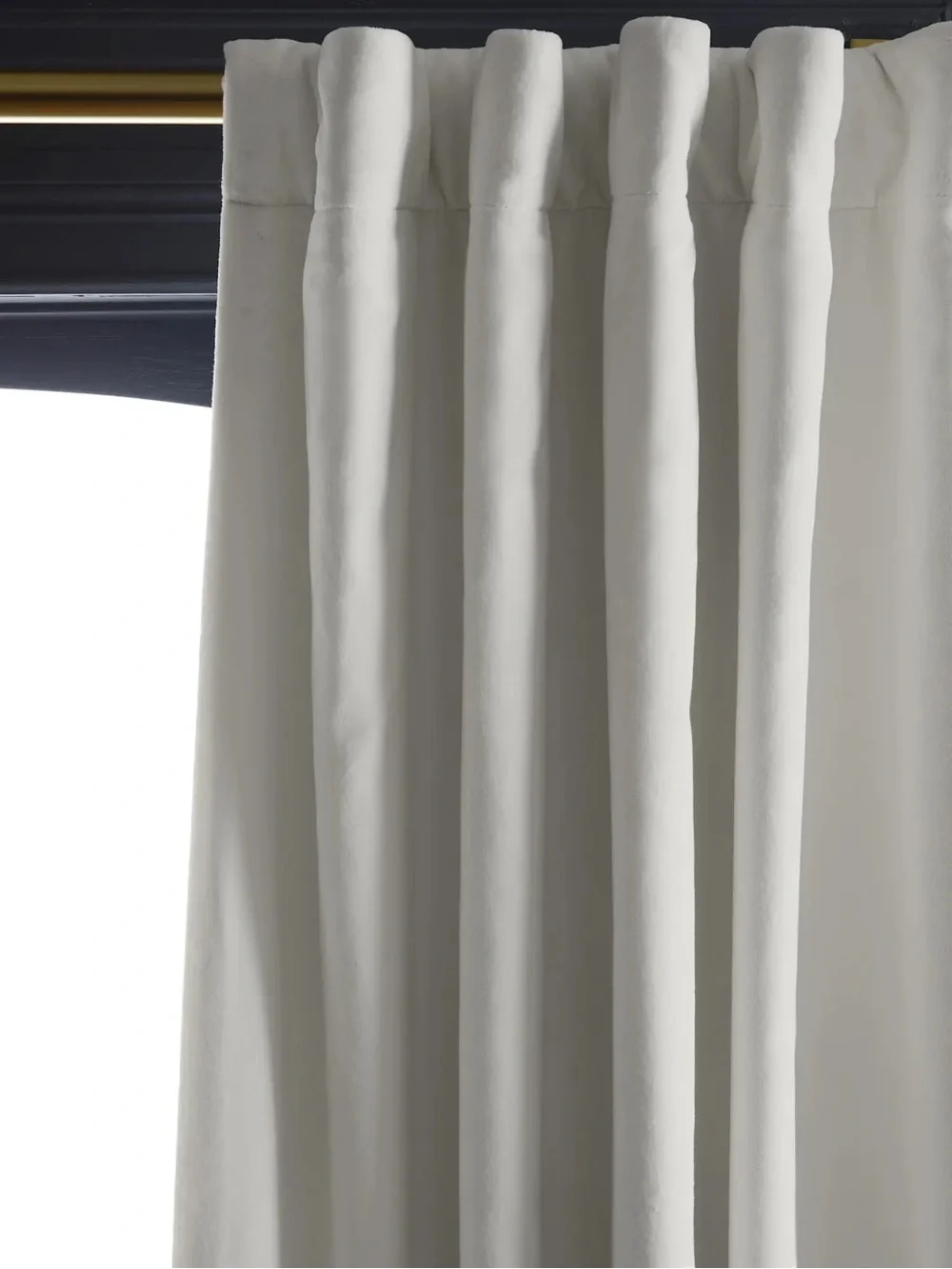 NWT QUINCE Set Of 2 48x84 Cotton Velvet True Blackout Curtains Ivory 9742